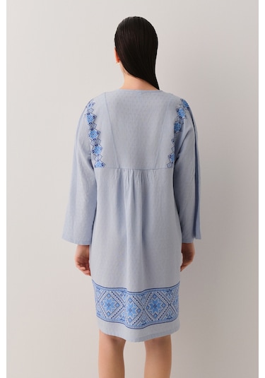 Suwen Etamine Kısa Plaj Elbisesi Sba25480015 Mavi