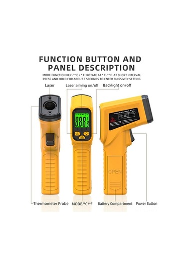 Supermarket1 Bsıde-h2 Lazerli Termometre -50 C İle 530 C Aralığında Hassas Ölçüm