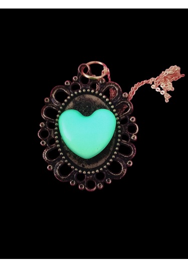 Karanlıkta Parlayan Fosforlu Metal Zincirli Kolye Altın - Yeşil