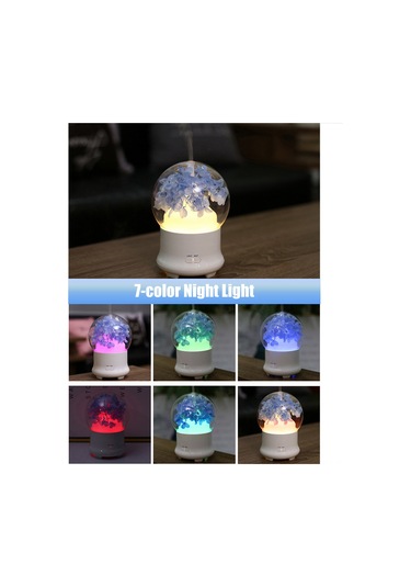 Geeksen Evde Kullanımı İçin Mavi Hortensya Ebedi Çiçekli 7 Renkli Gece Lambalı, Otomatik Kapanma Özelliği Li Kıd Yağ Dağıtıci Nemlendirici