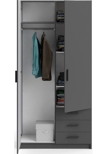 Mimoza Giyinme Dolabı - Çok Amaçlı Dolap - Gardırop 90 Cm-2 Kapaklı-3 Çekmeceli