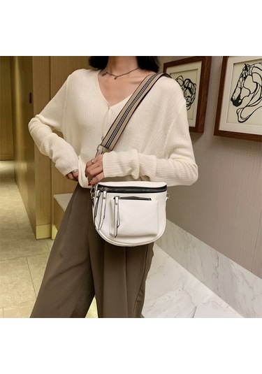 Jzcat Moda Kadın Omuz Çantası Batı Geniş Omuz Askısı Retro Kadın Bel Çantası - Beyaz