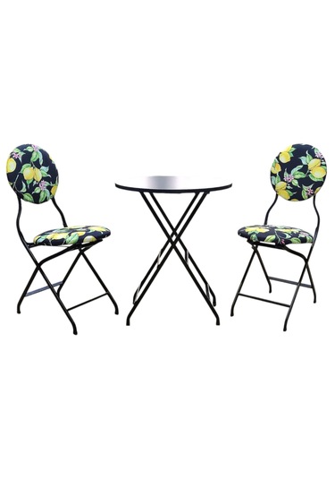 Katlanabilir Limon Desenli Metal Masa Ve Sandalye Takımı - 2 Sand