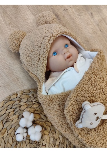 Bebek Dış Kundak Battaniyesi Pelüş Ayaklı Welsoft Uyku Tulumu Kışlık Mont Yenidoğan 0-12 Ay Sütlü Kahve