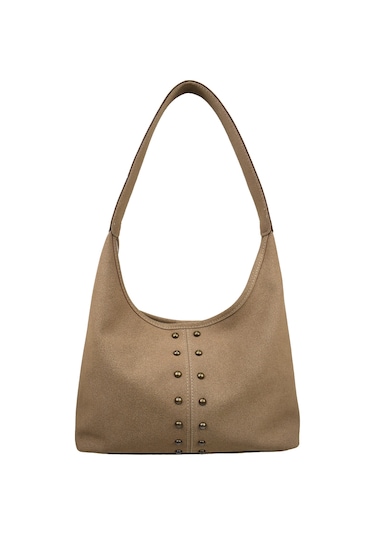 Kadın Zımba Detaylı Süet El Ve Omuz Çantası - Vizon Vizon