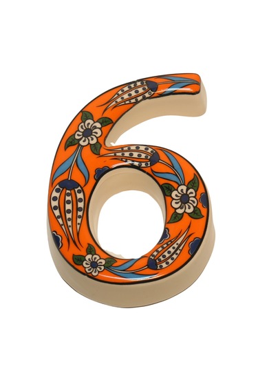 Seramik Kapı Adres Numaraları (0-9) Turuncu Lale Desen