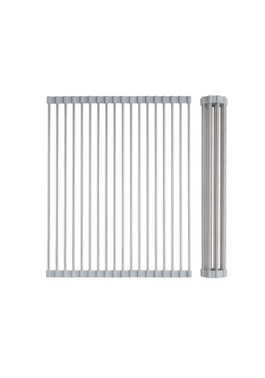 Dianziye Çift Fonksiyonlu Çelik + Silikon Yıkama Tepsisi: Katlanabilir Sulama Rakusu, Isı Dayanıklı, Çok Amaçlı Mutfak Gereci 37x33cm Gri