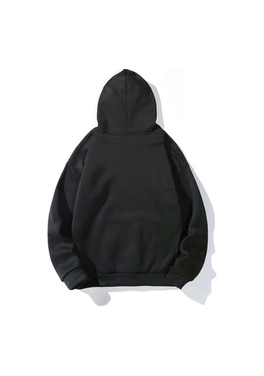 The Happiest Sweatshirt - Siyah Baskılı Oversize Kapüşonlu Siyah