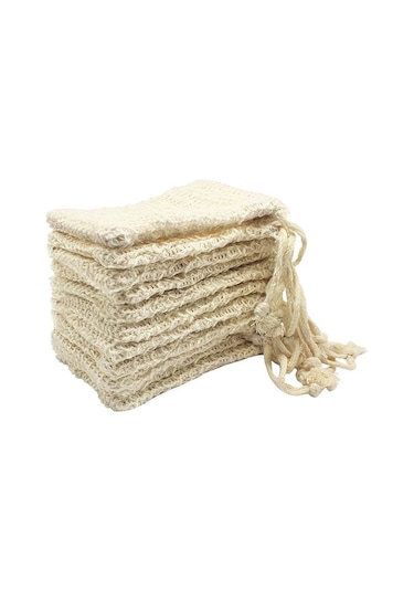 Xurunkeji 30 Adet Doğal Sisal Sabun Çantası Peeling Sabunu Saklama Poşeti Tutucu Bej