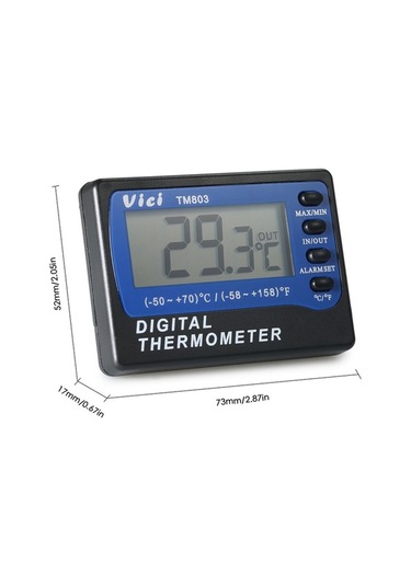 Pazly Vici Dijital Buzdolabı Sicaklık Ölçer - İki Yollu, Su Geçirmez, Alarm, Lcd, Siyah + Mavi