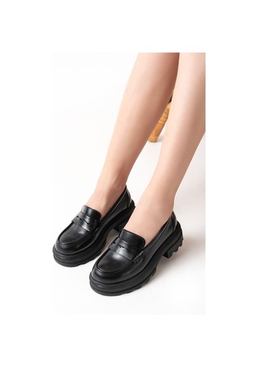 746-759 Siyah Rugan Günlük Yüksek Tabanlı Loafer Ayakkabı SIYAH RUGAN