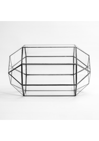 Cam Fanus Geometrik Teraryum Siyah Nonagon