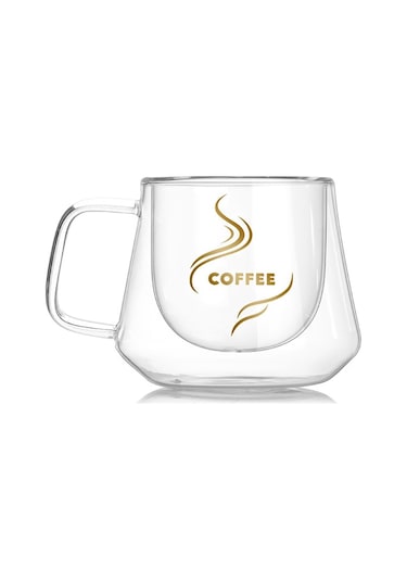 Sones Çift Duvarlı Kupa Ofis Kupaları Isı Yalıtımı Çift Kahve Kupası Kahve Cam Bardak, Stil:etiketli
