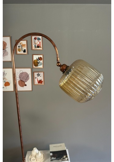 Mopa Bal Rengi Cam Lambader Patina Gövde Dekoratif Metal Oturma Odası Zemin Lambası Natural