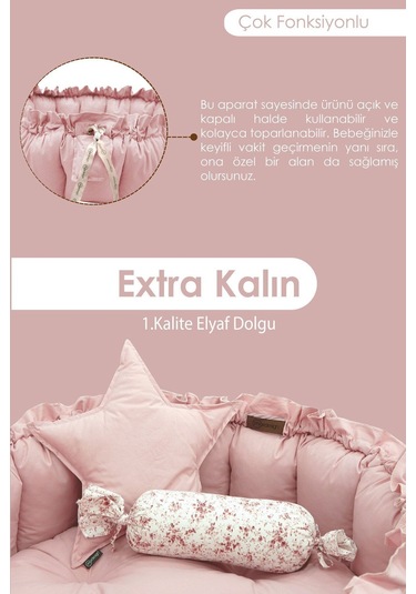 Mordesign Bebek Yatağı Ve Oyun Halısı, Babynest, Yenidoğan Oyun Halısı, Açılır/kapanır Yatak, Bloom Serisi 135 X 135 Pudra