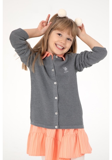 U.s. Polo Assn. Kız Çocuk Gri Melanj Hırka Triko 50294745-vr086 Gri Melanj