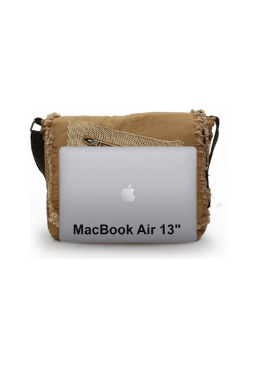 Old Cotton Cargo 7136 Camel 14 İnç Laptop Omuz Postacı Çantası Camel