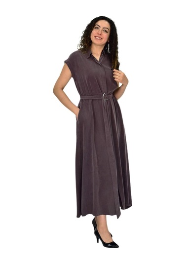 Kadın Beli Kemerli Elbise Bgl-st04639 Kahve