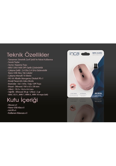 Inca IWM-212RG 1600 DPI Silent Kablosuz Mouse