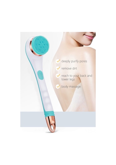 Qingmipy Usb Şarjlı 360 Dönen 4 Fırça Başlı Uzun Saplı Elektrikli Vücut Masaj Fırçası Çok Renkli