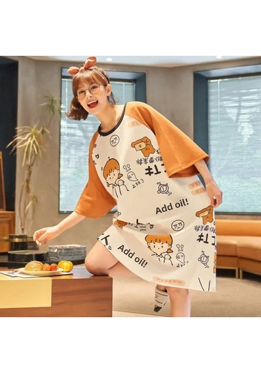 Snapbuy Kadın Kore Tarzı Yaz Pijama Seti - Rahat Ev Kıyafeti, Kısa Kollu Pijama Öğrenciler İçinerkek Kahverengi