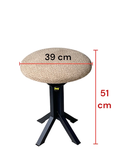 Tabure Kahverengi Puffy Bukle Kumaş Puf Makyaj Masası Sandalyesi