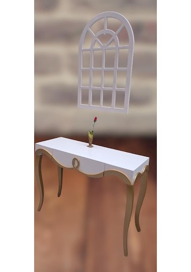 Dresuar CNC Çökertme Model Windows Ayna Gold Lake Beyaz Tabla Kayın Aslan Ayak El Yapımı Beyaz