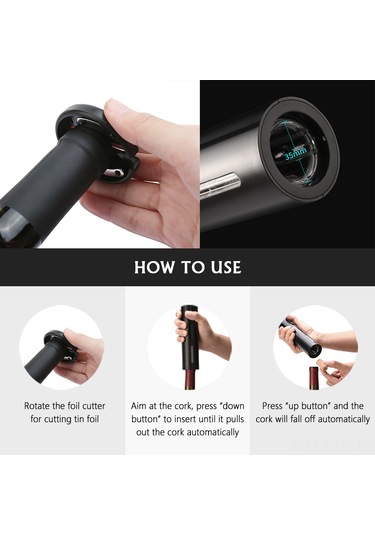 Ranyeek Siyah Akıllı Şarap Açıcı - Pilli Otomatik Wine Opener, Hızlı Ve Hijyenik Kullanım, Foil Kestiği İçerir Piller Dahil Değil Siyah