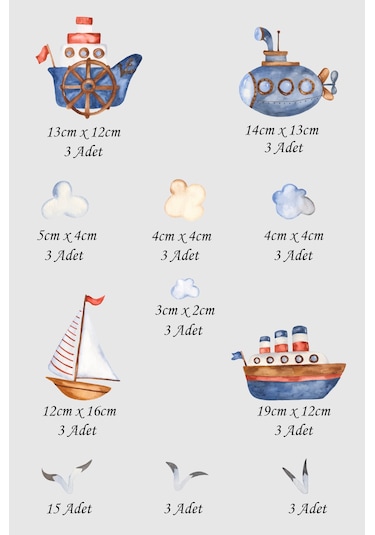 Deniz Taşıtları Temalı Çocuk Odası Sticker Seti