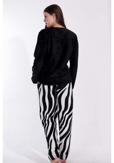 Kadın Uzun Kol Welsoft Siyah Pijama Takımı C3t0n3o059 001