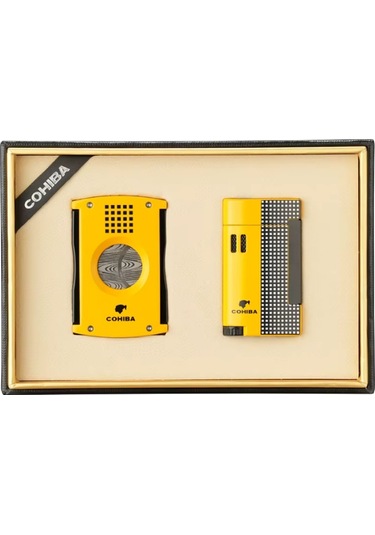 Cohiba Limitli Seri Kesici Çakmak İkili Sarı Puro Seti