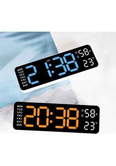 Tenfowee 9 İnç Renkli Plastik Dijital Saat - Sıcaklık, Nem, Gün Gösterici, Otomatik Işık Regülasyonu, 12/24 Saat Ve Led Alarm Fonksiyonu Beyaz - Mavi