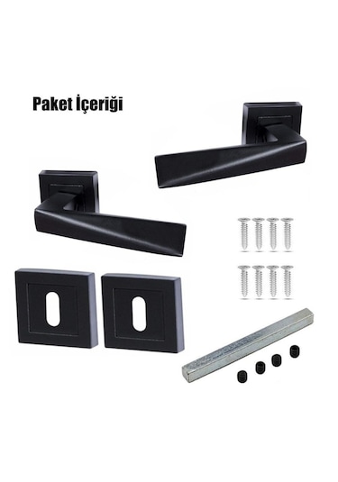 Prizma Siyah Kare Rozetli Kapı Kolu Oda 1takım