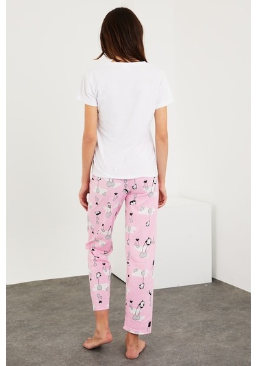 Gimer - Baskılı Kısa Kol Pijama Takım - Ece4202G Beyaz