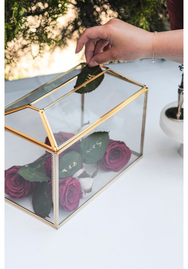 Cam Kart Kutusu Geometrik Fanus Pirinç & Gold