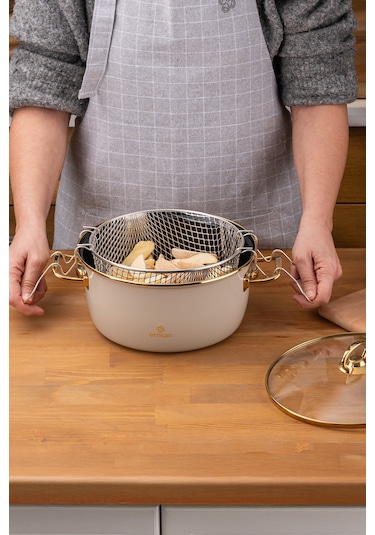 Emsan Retro Emaye Kızartma Tenceresi Bej