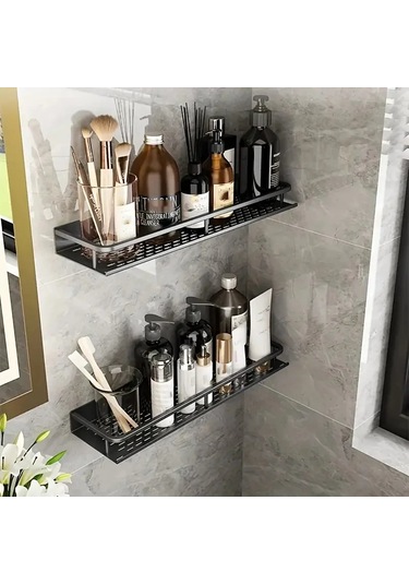 Alüminyum Raf Banyo Depolama Rafı Duvara Monte Kozmetik Depolama Siyah
