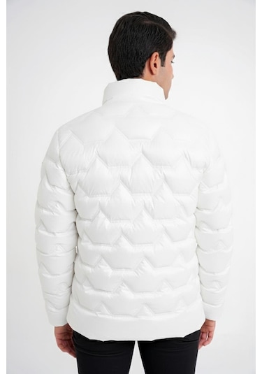 Slim Fit Hakim Yaka Yan Cepli Kaz Tüyü Beyaz Şişme Mont Mt 175 Beyaz