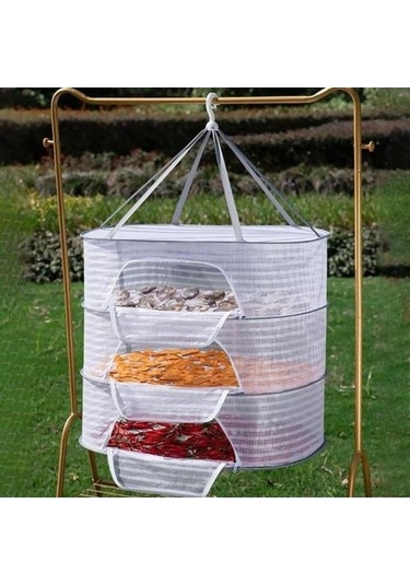 Gri 1/2/3 Katmanlı Asılı Örgü Kurutma Sepeti U Şeklinde Fermuar Gıda Balık Giysileri Asıl Ağı Açık Çamaşır Kurutma Askısı 54357296 Gri