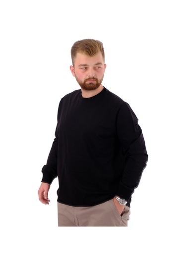 Mode Xl Büyük Beden Erkek Bisiklet Yaka Basic Sweatshirt U24174 Siyah Siyah