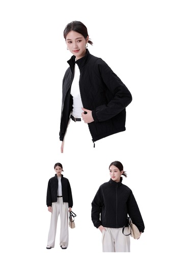 Kadın Retro Günlük Beyzbol Ceketi Sıcak Elmas Desenli Pamuklu Mont Siyah