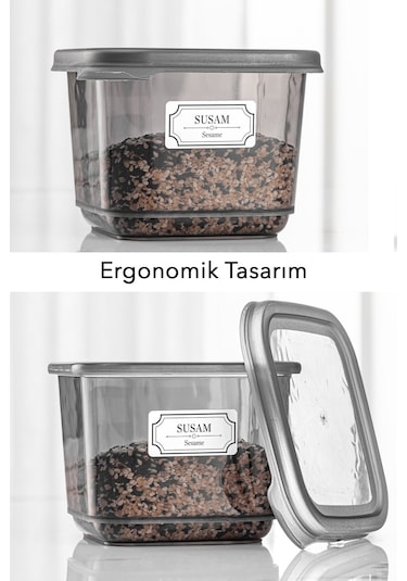 Meleni Home 12'li Set Sızdırmaz Kapaklı Kare Erzak Saklama Kabı Antrasit 12 X 0.50 Lt Etiketli