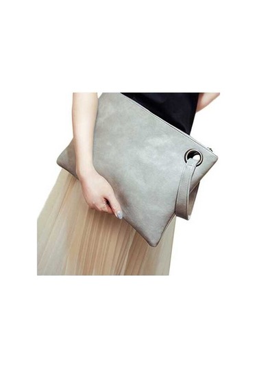 Wondernest Basit Retro Bayanlar Çanta Moda Büyük Kapasiteli Debriyaj Çanta Fermuar Zarf Çanta Açık Gri, Renk: Gri Açık Gri