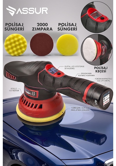 Assur Asr443 12V Orbital 6 Kademeli Polisaj Makinesi Kırmızı
