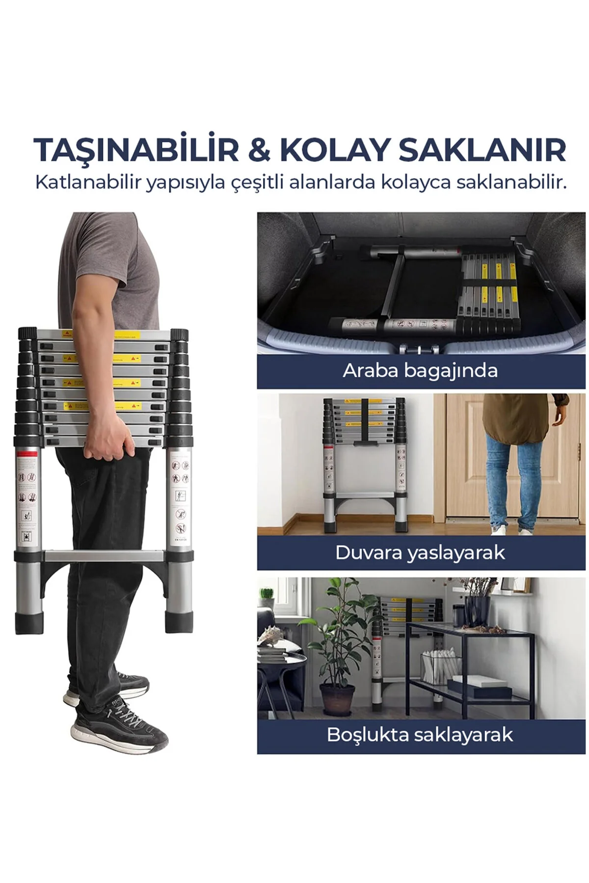Teleskopik Merdiven 2,9 Metre 10 Basamaklı Düz Uzayan