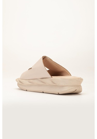 Kadın Dolgu Taban Terlik Bej 2 Bantlı Suni Deri-3847 Bej