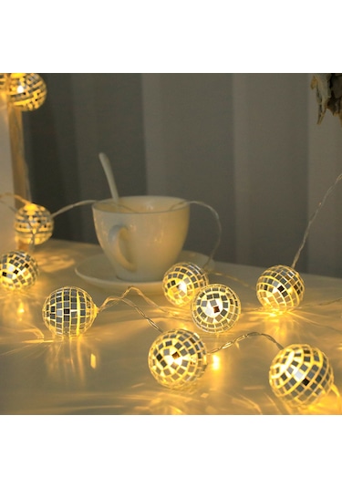 Xiyyadms 1.8m 10 Led Isık Sürekli Aydınlatıcı Ilık Beyaz Top Şekilli Mosaik Işık Zinciri Aa Pil İle Çalışır, Pil Dahil Değil Ilık Beyaz