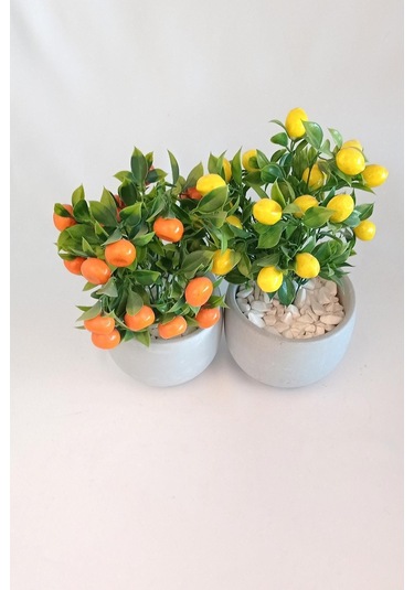 Yapay Ağaç Beton Saksıda Dekoratif Limon Ve Portakal Ağacı Tanzimi Turuncu-sarı-beyaz