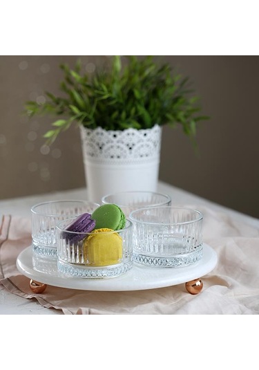 Akayev Mermer Beyaz 25 CM Rose Gold Boncuk Ayak Elysia 4'lü Reçel