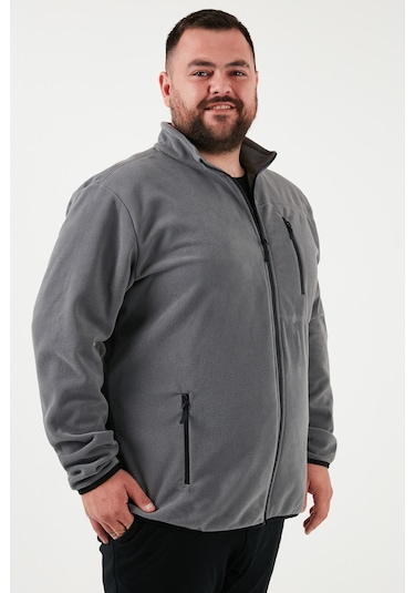 Buratti Regular Fit Dik Yaka Fermuarlı Büyük Beden Polar Erkek Hırka 5906028B Gri